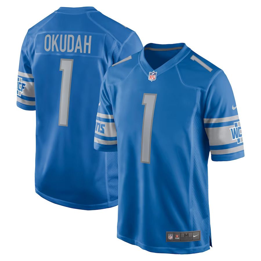 Men Detroit Lions #1 Jeff Okudah Nike Blue Game NFL Jersey